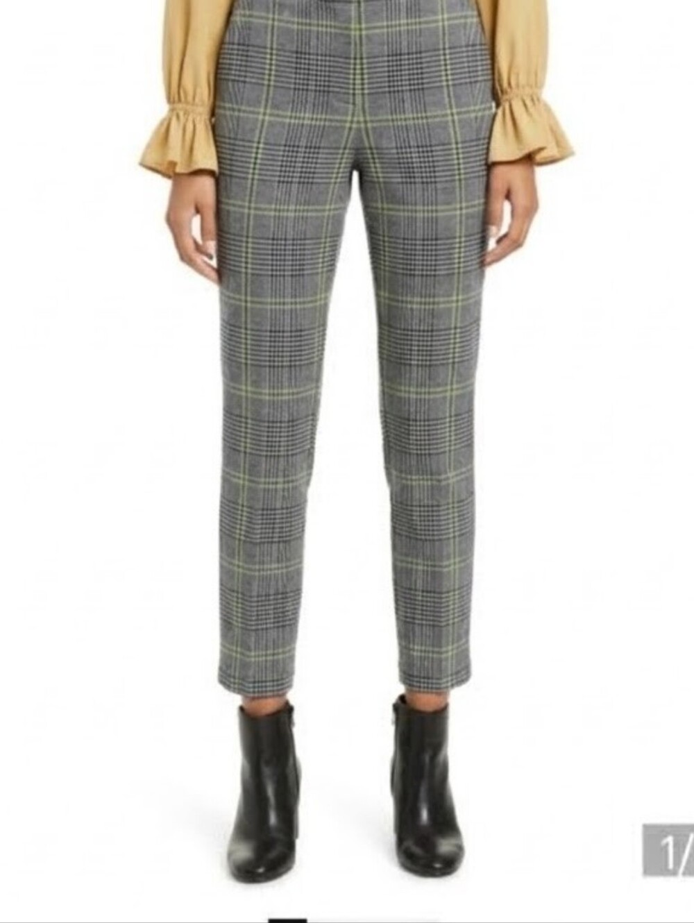 NWT Bar III Plaid Ankle Pants 16 Black Lemon Lime Combo $79